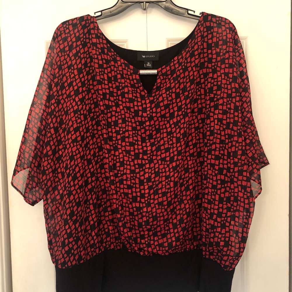 Red/Black short sleeve blouse